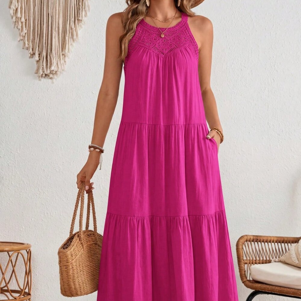 Hot Pink Boho Women's Maxi Sundress